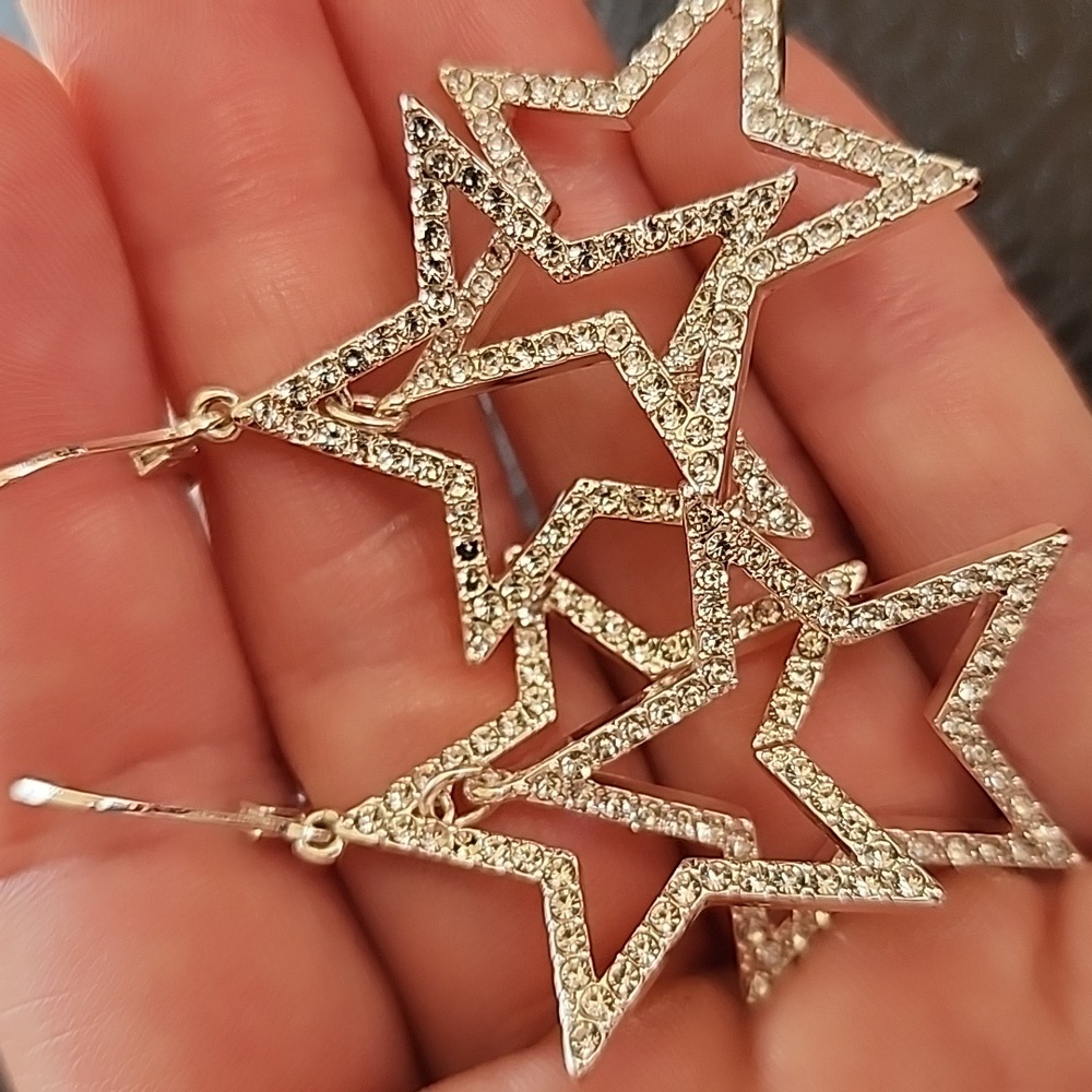 Silver Star Dangle Earrings - Picture 5 of 8